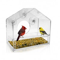 with suction cups holder shaped house acrylic window bird feeder