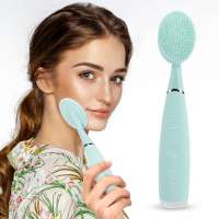 Private Label Electric Face Wash Skin Care Massager Sonic Vibrating Silicon Facial Foaming Cleansing Brush Cleanser with Handle